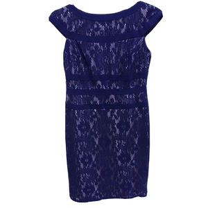 Adrianna Papell Navy Blue Lace Midi Dress Fully Lined Bridesmaid Party Size 6